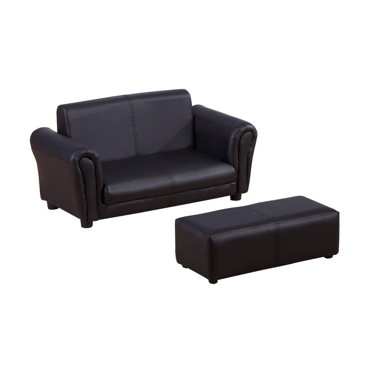 Kindersessel mit Fußhocker, Kindercouch mit Hocker, Kindersofa, Sofa Sessel, Schwarz, 83 x 42 x 41 cm
