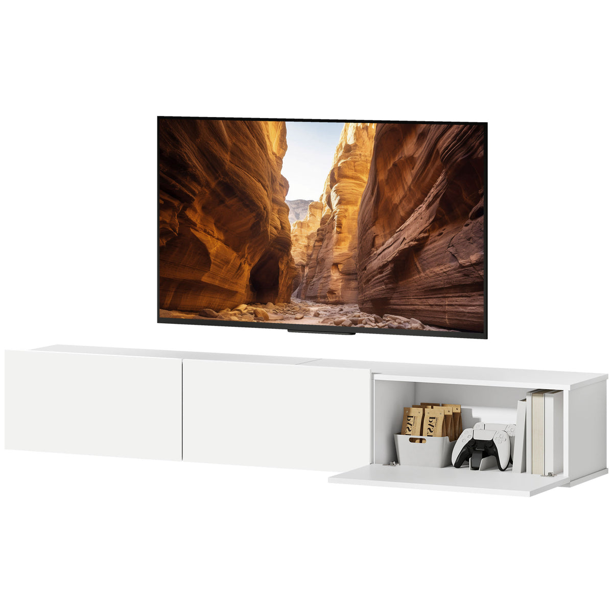Schwebender TV-Schrank, Wandmontage, 3 Schubladen, viel Stauraum, 180 cm, Wei?
