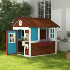 Kinderspielhaus, Holz-Spielhaus f¨¹r Kinder, Outdoor-Gartenspielhaus mit Fenstern, Blument?pfe, 3-8 Jahre, Blau