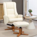 Relaxsessel mit Hocker, Liegefunktion, Kunstlederbezug, bis 150 kg, 71 x 84 x 102 cm, Cremeweiß