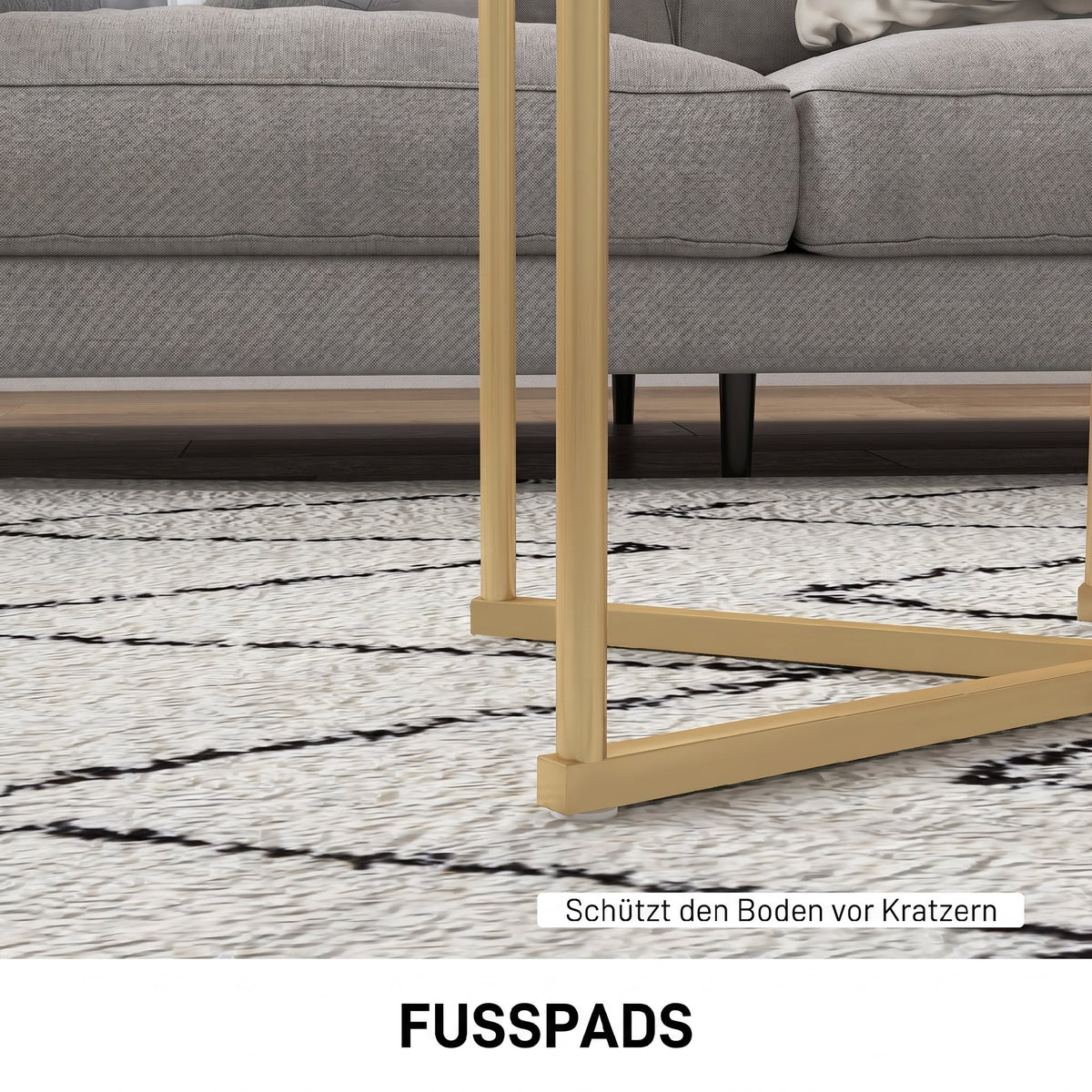 Set of Two Marble-Effect Nest of Tables - White/Gold-Tone