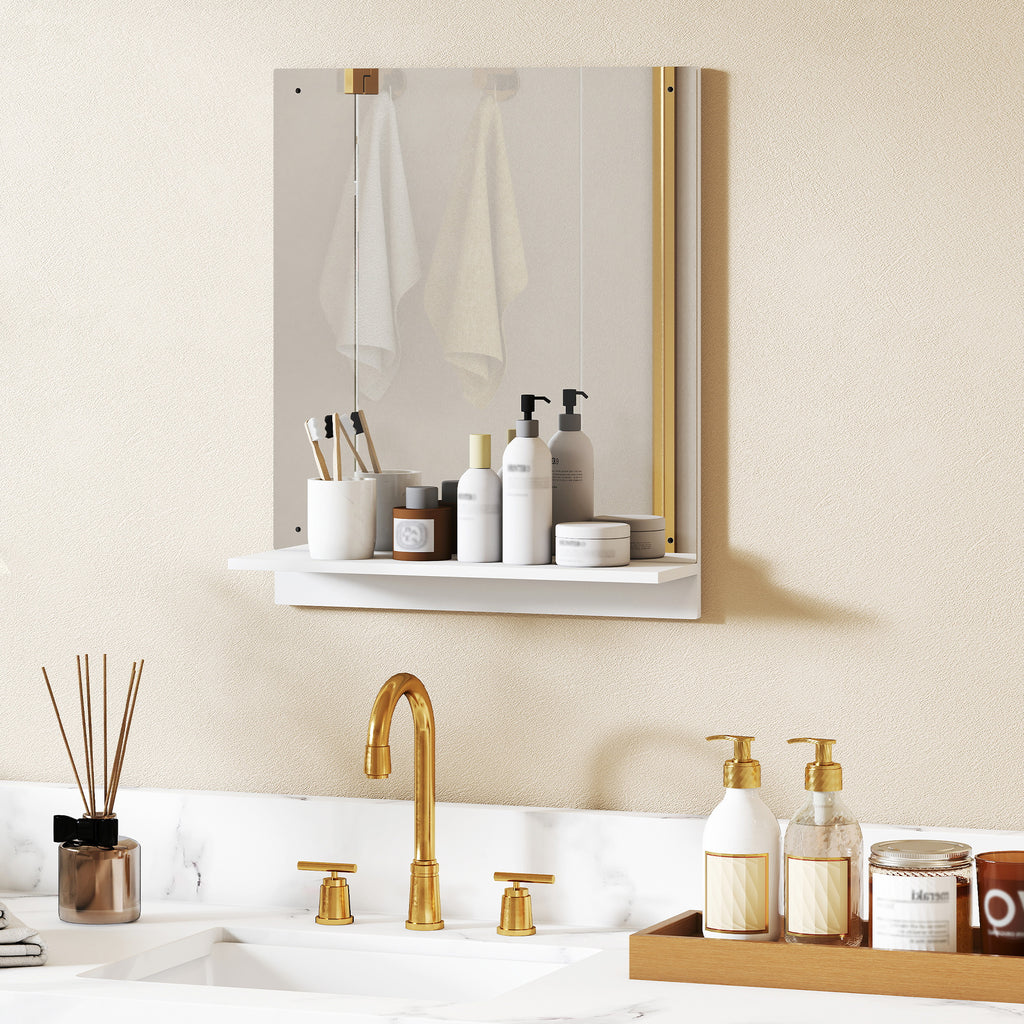 Badspiegel 50 x 60 cm Wandspiegel mit Regal, Badezimmerspiegel f¨¹r Eingangsbereich, Flur, Wei?