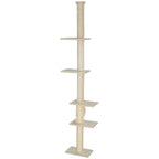 Kratzbaum, verstellbare Höhe 225-275 cm, stabile Basis, Kippschutz, Plüschbezug, Cremeweiß