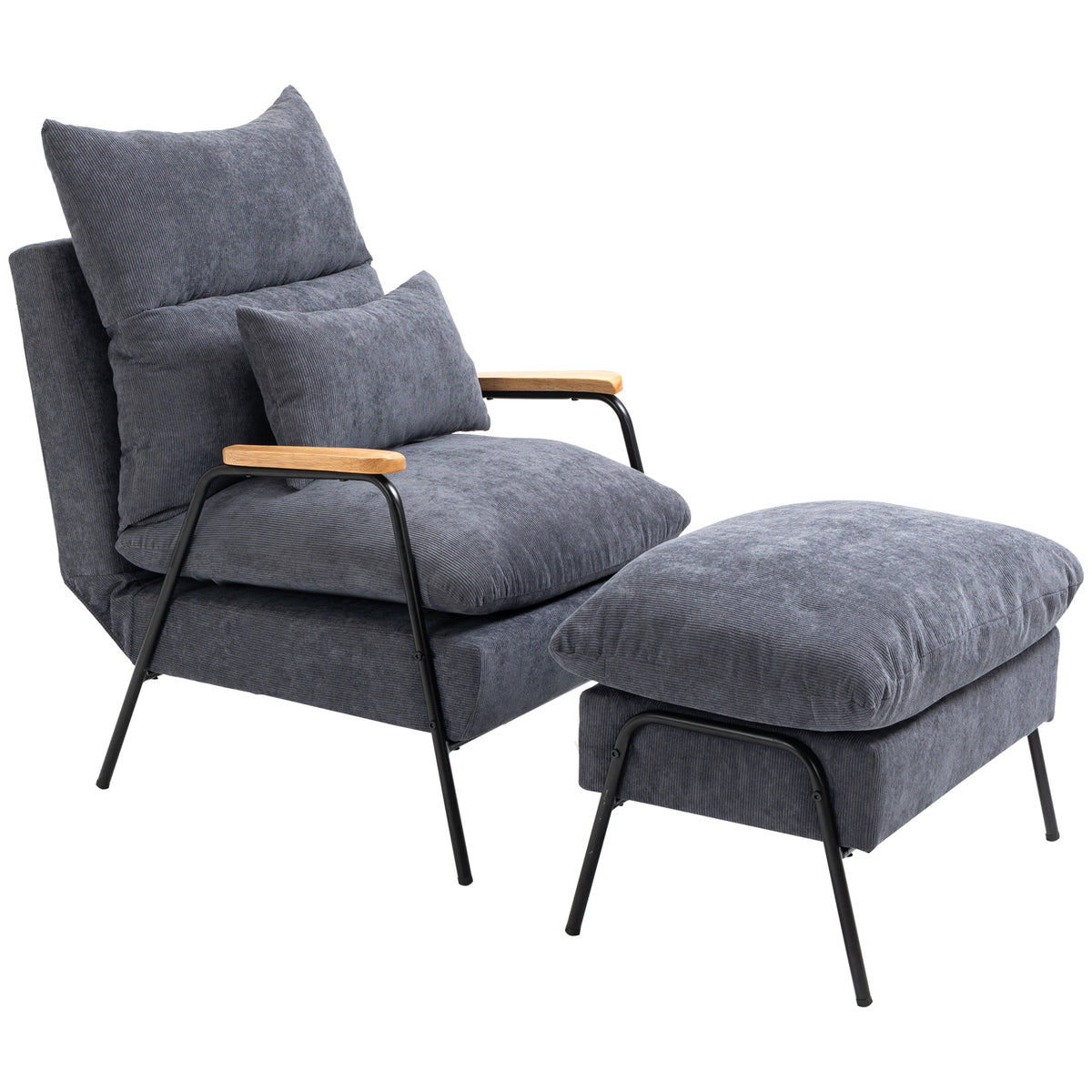 Sessel mit Ottomane, inkl. Kissen, 68 cm x 91,5 cm x 88 cm, Grau