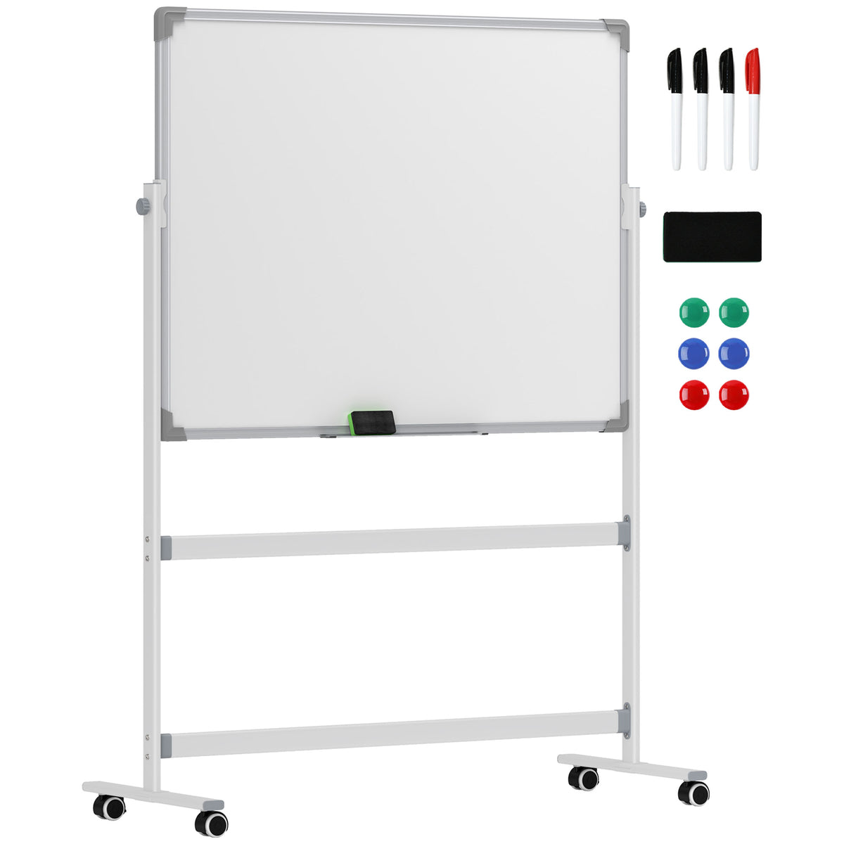 Whiteboard,120 x 90 cm, magnetisch, drehbar, mobil, inkl. Marker & Schwamm, Metallgestell, Wei?