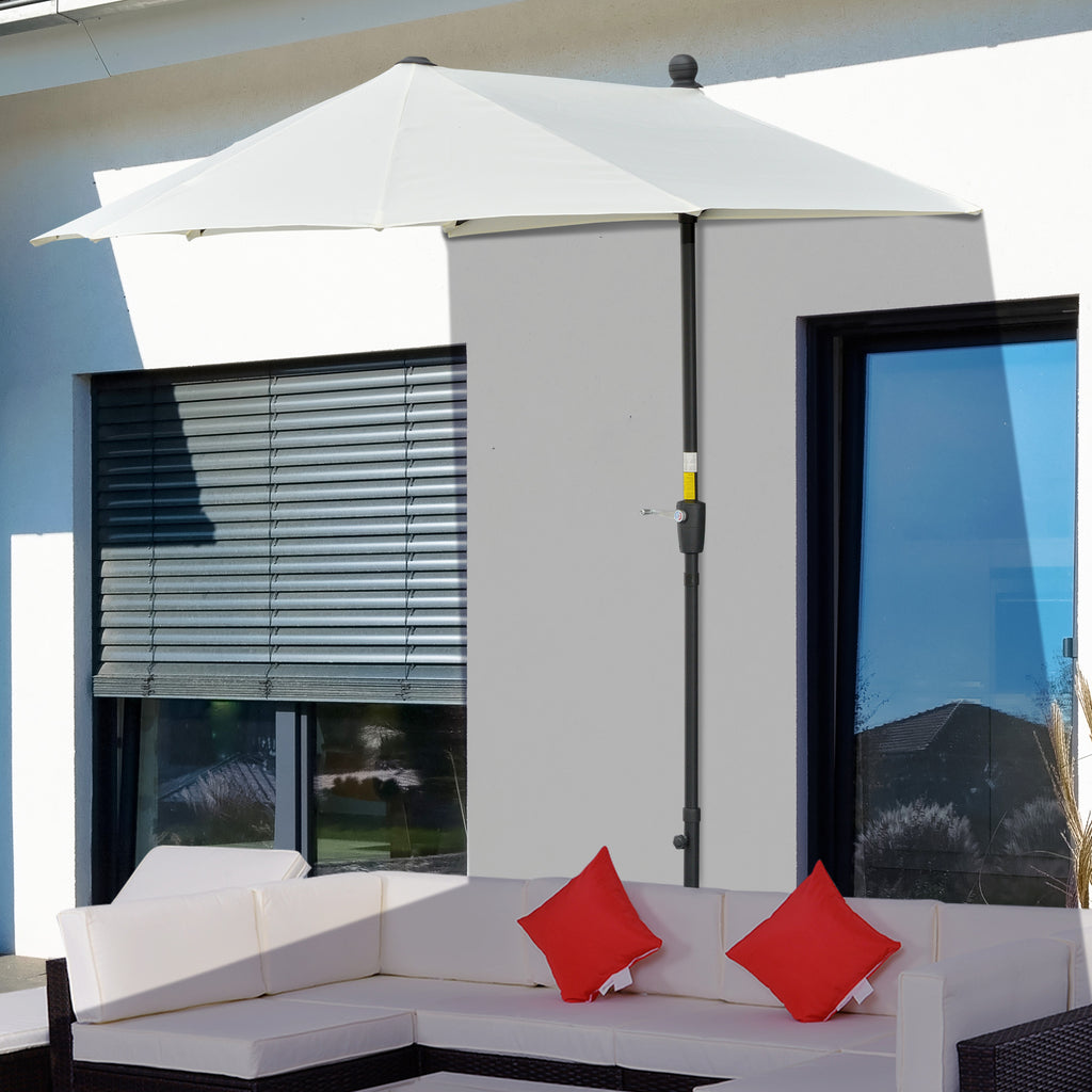 2m Half Parasol Market Umbrella Garden Balcony Parasol with Crank Handle, Base, Double-Sided Canopy, Cream White