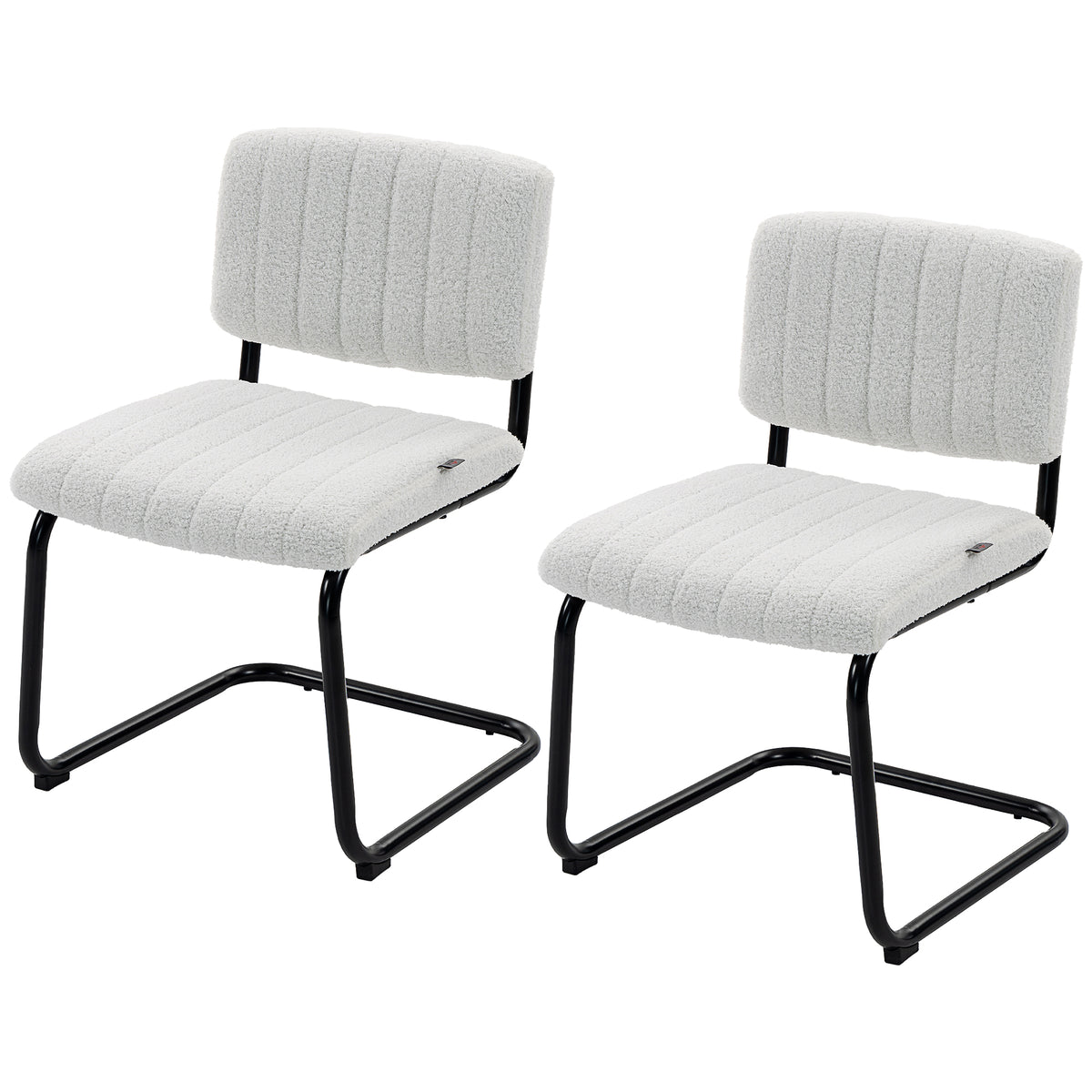Esszimmerstühle 2er Set modern Freischwinger Stuhl mit hoher Rückenlehne, Teddyfleece-Optik für Küche, Esstisch Creme