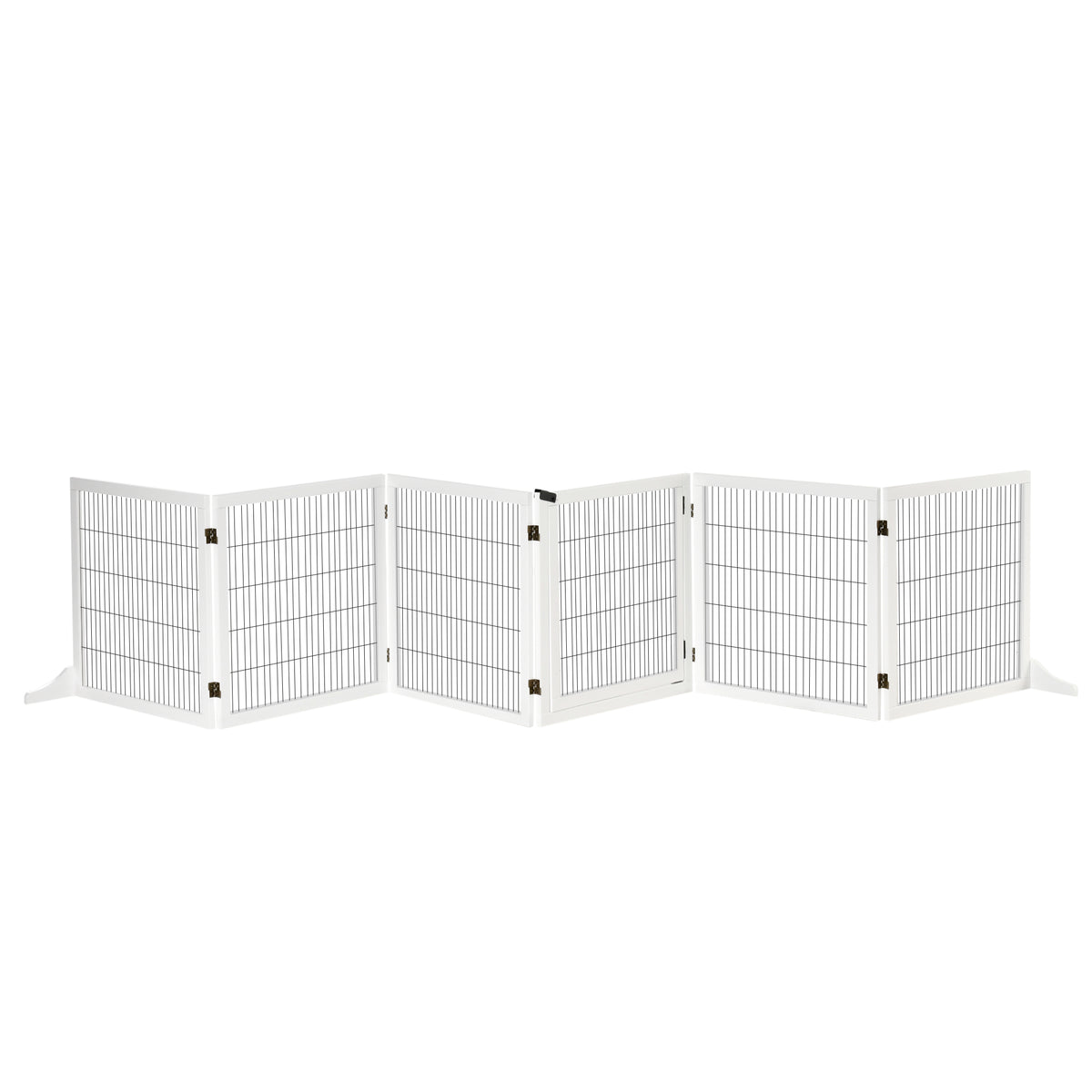 Wooden Pet Gate, Freestanding Dog Security Barrier, w/ 2 Support Feet, White