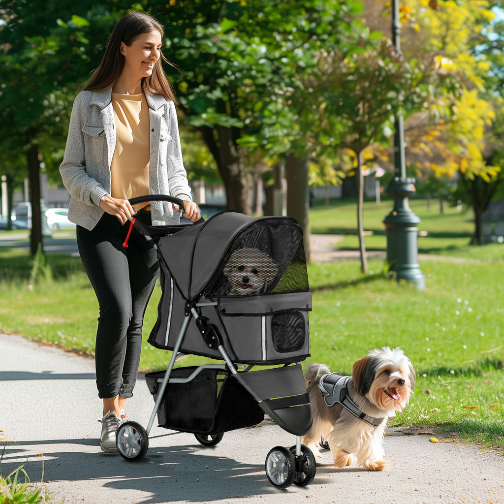 Hundewagen Hundebuggy klappbar für Hunde & Katzen bis 10 kg 75 x 45 x 97 cm Dunkelgrau