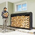 Kaminholzregal Metall 199 x 30 x 121 cm Brennholzregal 0,6m³ mit wasserdichter Abdeckung bis 300kg