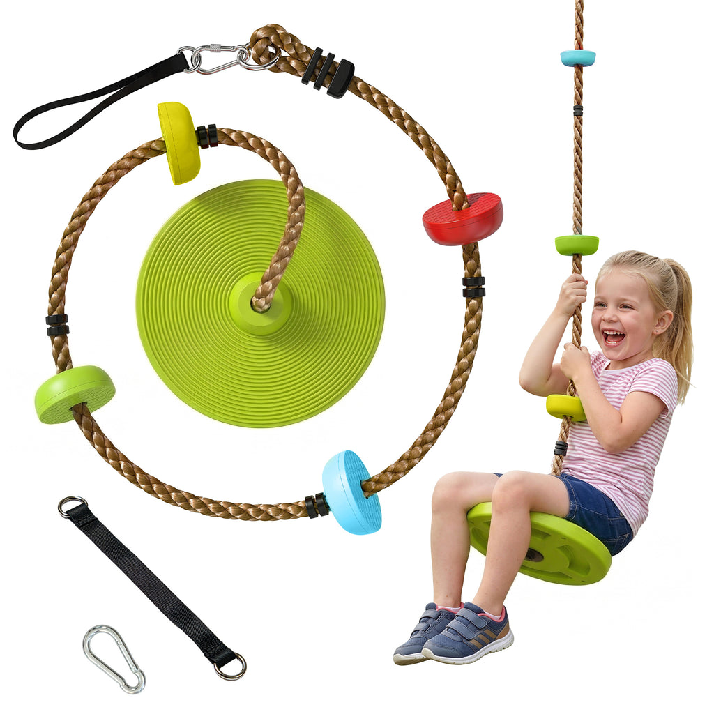 Kletterseil Schaukel Baum Kinderschaukel mit Plattform Scheibenschaukel Sitz Outdoor Spielset für 3-8 Jahre Kinder Grün