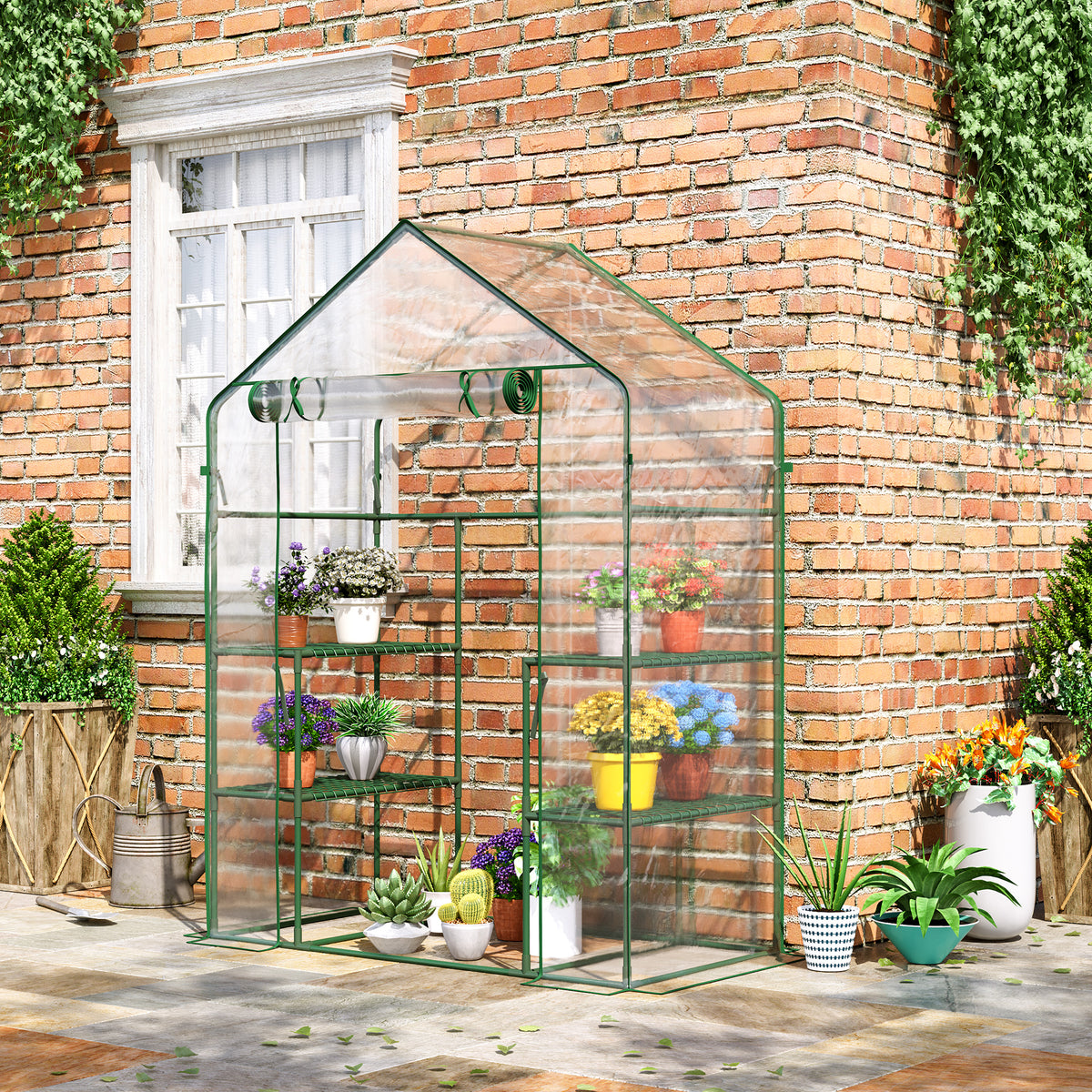 Foliengewächshaus begehbares Gartenhäuschen Tomatengewächshaus Treibhaus Frühbeet mit 6 Regalen Transparent Stahl PVC-Kunststoff 142 x 73 x 195 cm
