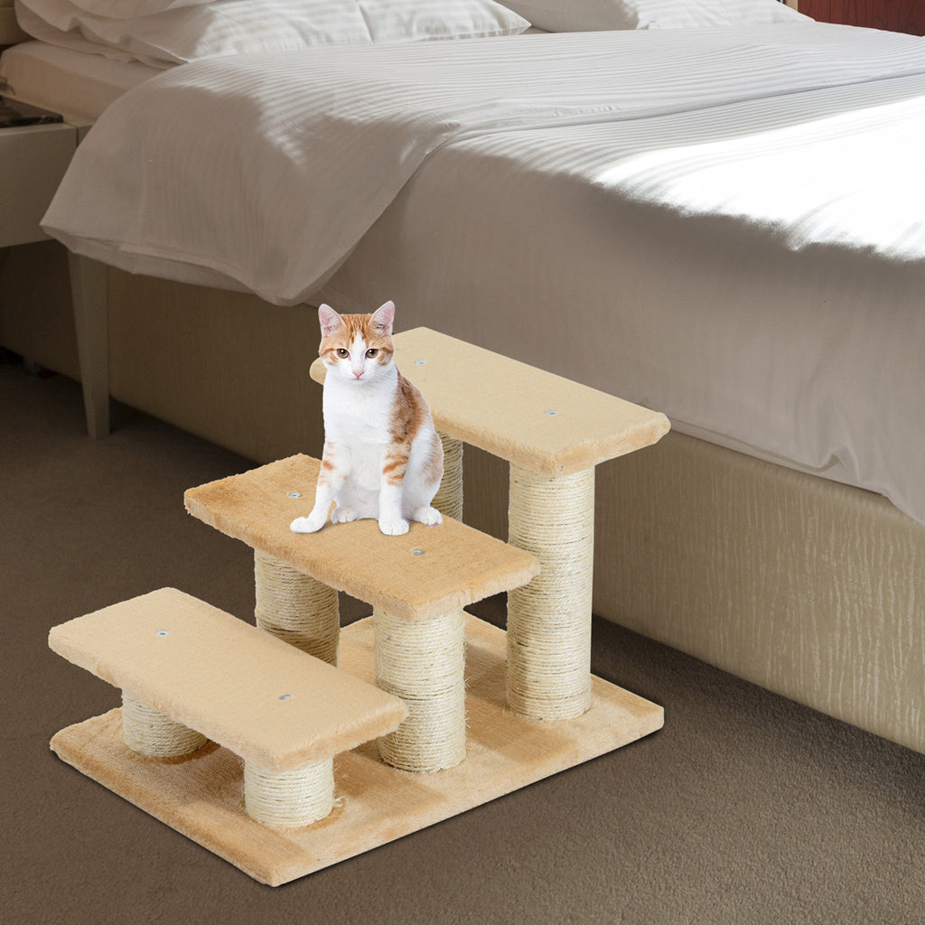  Pet Stairs 3-step Pet Ladder Cat dog Stairs Climb Ladder Cat Tree, Beige