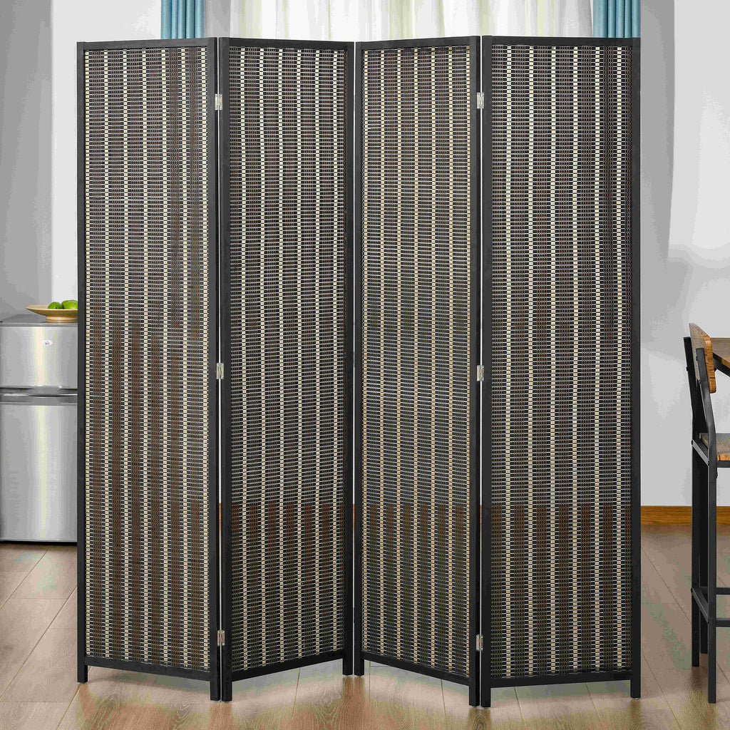Raumteiler, faltbar, Kiefernholz/Bambus, 180 x 180 cm, Braun/Schwarz