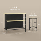 Bar-Set, 2 Barstühle & 1 Bartisch, fleckenresistent, stabil, Stahlrahmen, Schwarz/Eiche