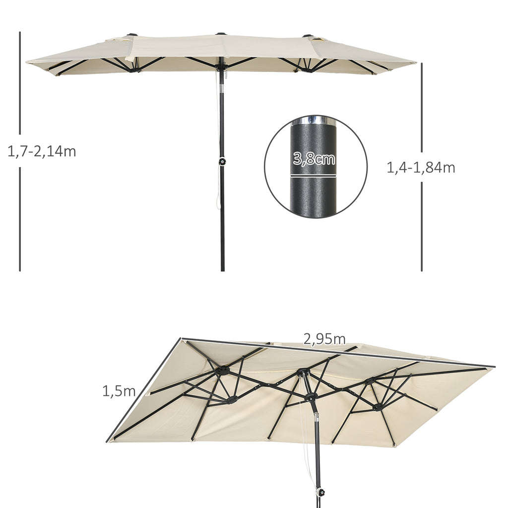 Gro?er Sonnensschirm, h?henverstellbar, neigbar, 150x295x170-214 cm, Creme