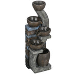 Gartenbrunnen, Backsteinoptik, 5-stufig, Solarbetrieb, LEDs, 107cm, Kunstharz, Grau/Braun