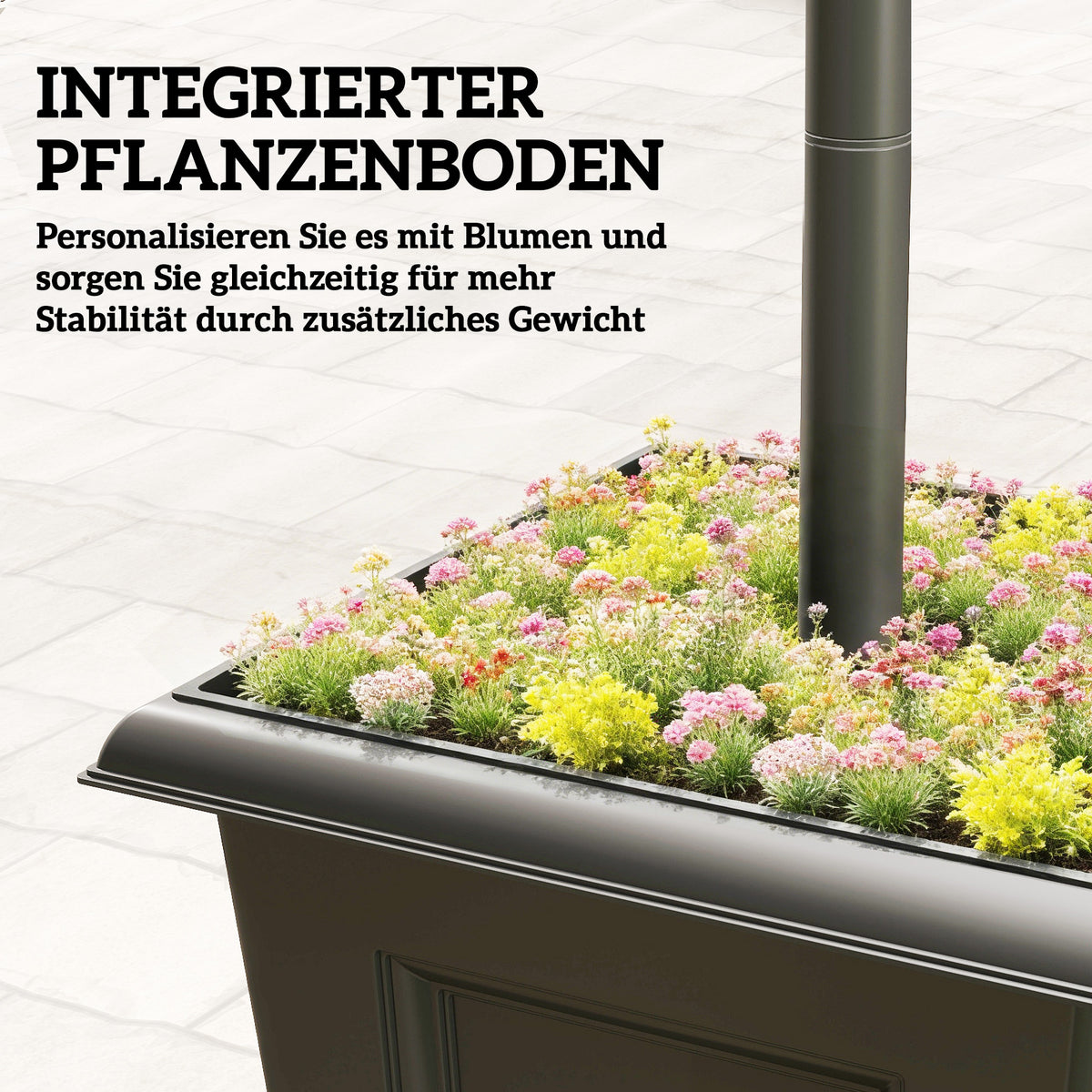 Solar Lamp Post with Dusk-to-Dawn Sensor Street Light with 3-Head Planter 185 cm Black