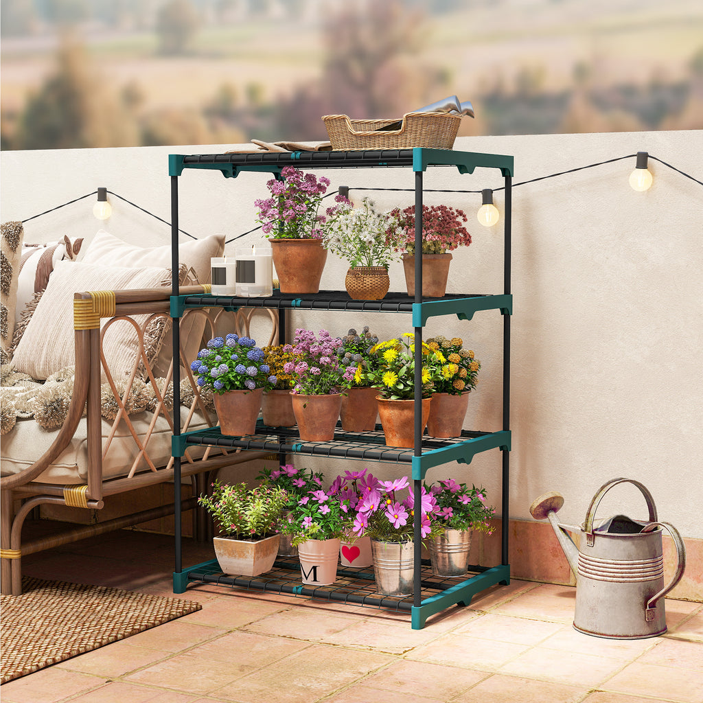 4-Etagen Pflanzenst?nder, 105 cm hoch Blumenst?nder f¨¹r Innen Au?en, Pflanzenregal aus Stahl Dunkelgr¨¹n