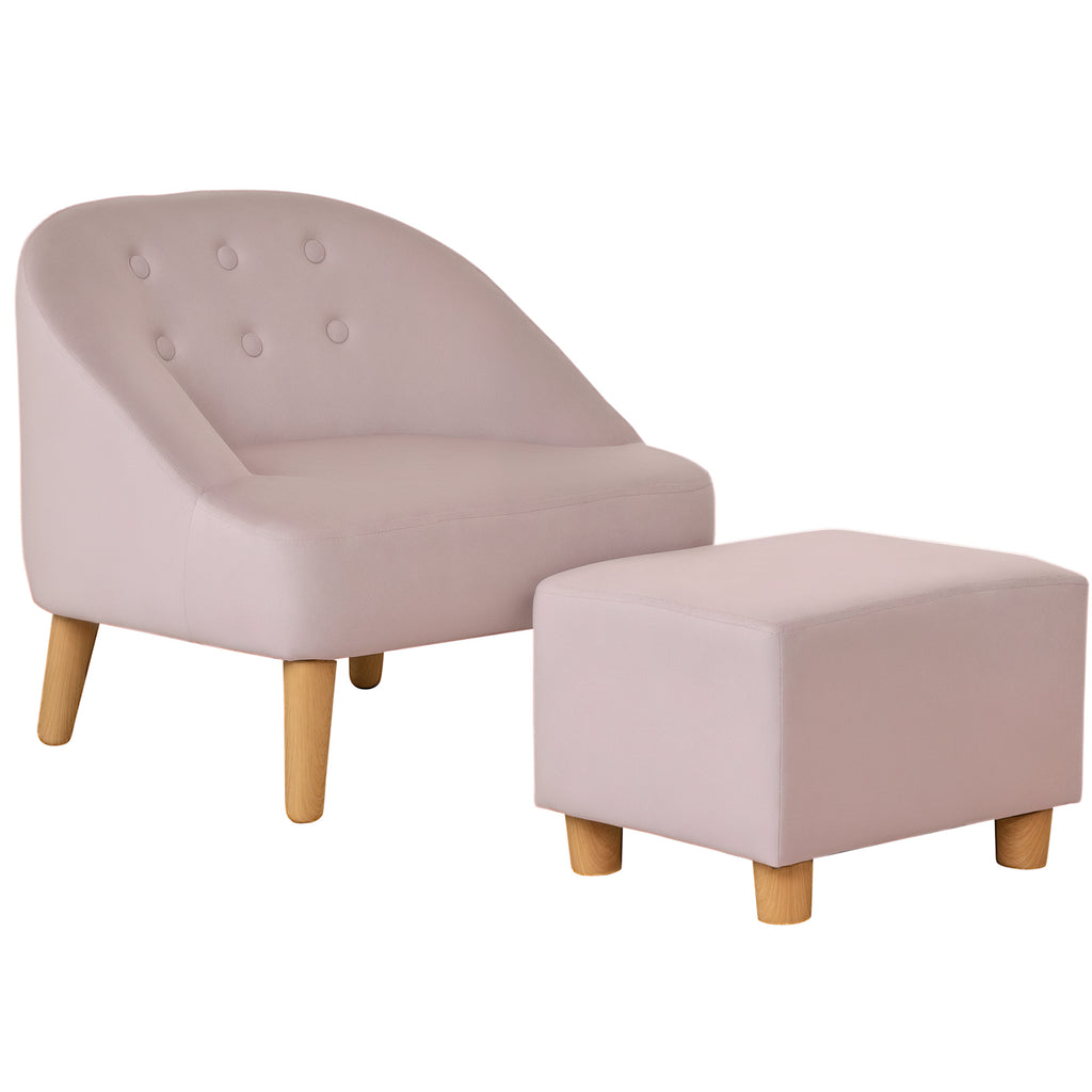 Kindersessel mit Ottomane f¨¹r Kinder von 3 bis 5 Jahren Niedliches Design Samtoptik 51 cm x 51 cm x 50 cm Rosa