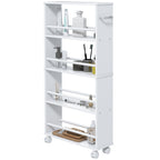 Multifunktionsregal mit Rollen, schmale Bauweise, 4 F?cher, 45x15x91 cm, Wei?