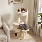 Kratzbaum mit 2-stöckiger Kratztonne Katzenbaum mit Sisal-Kratzpfosten, Plattform Sisalbrett Spielball, für Katzen 5kg