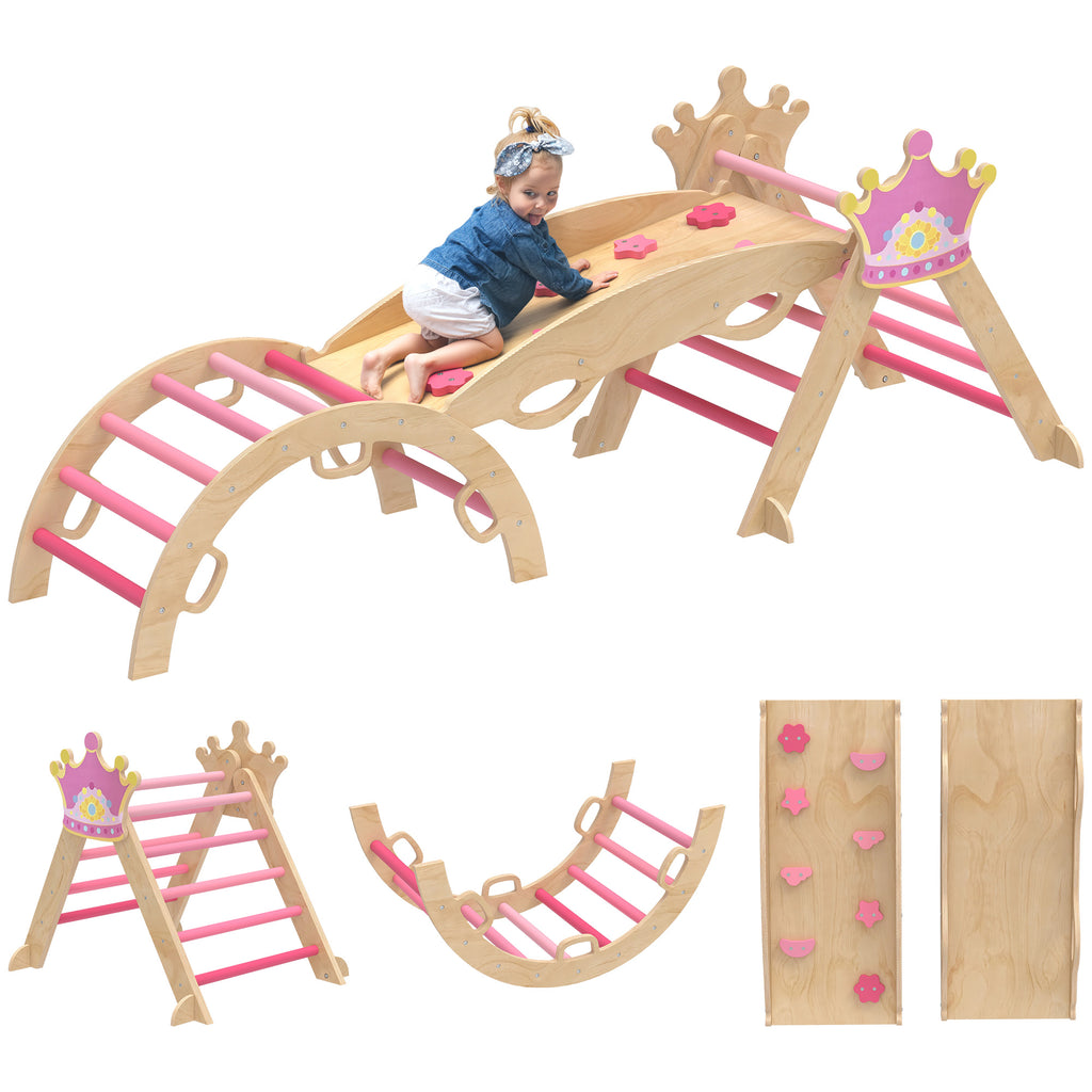 8-in-1 Indoor-Kletterger¨¹st f¨¹r Kinder, Prinzessinnen-Design, Rutsche, Rampe, Bogen, Holz