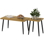 2er-Set Kaffeetische, Gro?er und kleiner Tisch mit Metallrahmen und Holzplatte, Flexible Couchtische, Naturholz