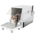 Katzentoilette, Edelstahl, XL-Innenraum, mit Schaufel, Hellgrau