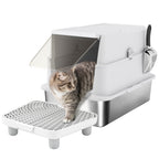 Katzentoilette, Edelstahl, XL-Innenraum, mit Schaufel, Hellgrau