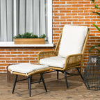 Polyrattan Gartenstuhl und Hocker, verstellbare Lehne, Hellbraun/Grau/Schwarz