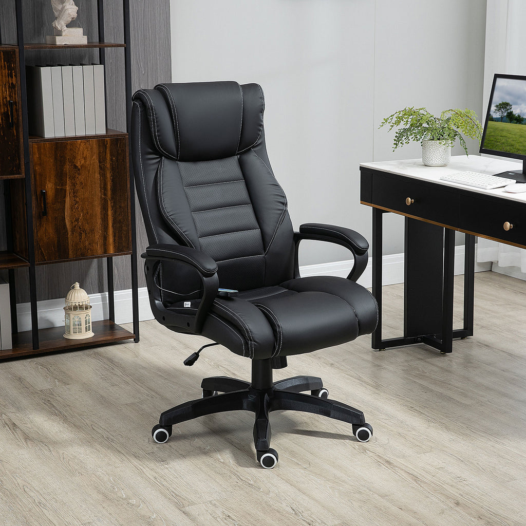 Bürostuhl mit Massagefunktion, höhenverstellbarer Chefsessel, ergonomischer Drehstuhl, 6 Vibrationspunkte, Schwarz