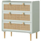 Schlafzimmer-Kommode mit 3 Schubladen, Rattan-Fronten, Kleiderkommode f¨¹r Flur, Eingangsbereich, MDF, Gr¨¹n