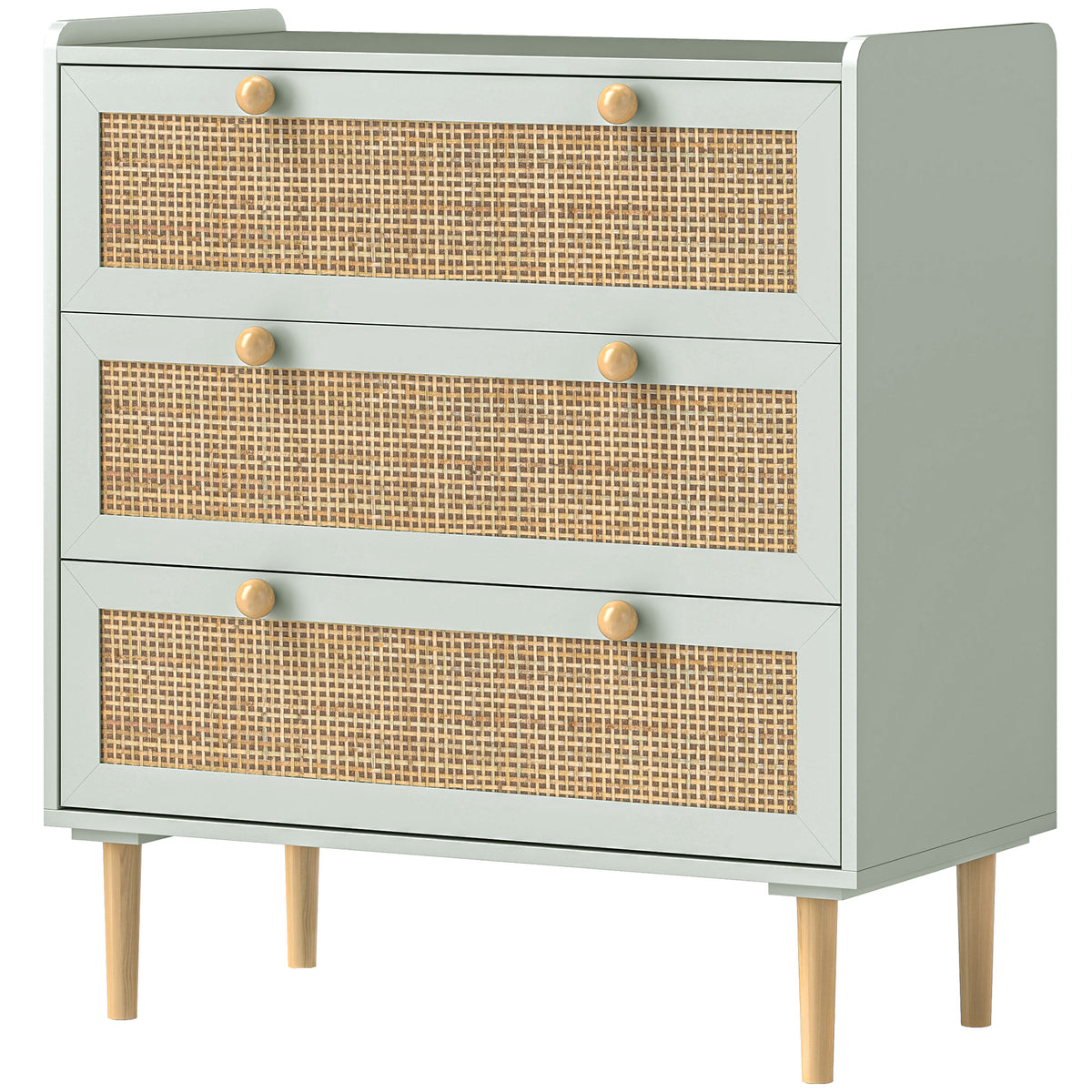 Schlafzimmer-Kommode mit 3 Schubladen, Rattan-Fronten, Kleiderkommode f¨¹r Flur, Eingangsbereich, MDF, Gr¨¹n