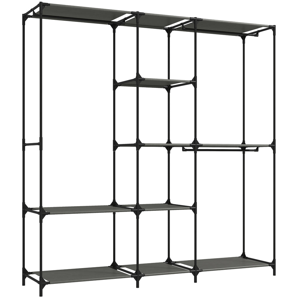 Textil-Kleiderschrank, tragbar, werkzeuglos, mit 3 Kleiderstangen und 5 Ablagen, 182 x 43 x 182 cm, Schwarz