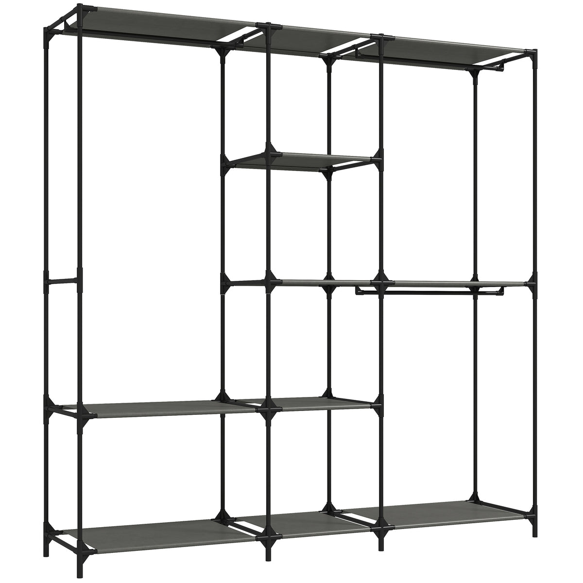 Textil-Kleiderschrank, tragbar, werkzeuglos, mit 3 Kleiderstangen und 5 Ablagen, 182 x 43 x 182 cm, Schwarz