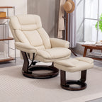 Relaxsessel mit Fußhocker, Verstellbarer Sessel, Kunstleder-Bezug, Polstersessel mit klappbarer Rückenlehne, Cremeweiß
