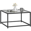 Beistelltisch Quadratisch Nachttisch mit Hartglas-Tischplatte, Couchtisch mit Beinen aus Stahl 68 x 68 x 39 cm Schwarz