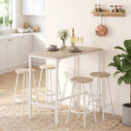 5-teiliges Bartisch-Set für 4 Personen, Industrieller Stehtisch mit Hockern für Küche & Esszimmer, Eiche