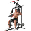 Kraftstation Fitnessstation mit Latzug, Butterflystange, verstellbar Preacher Bank, Beintrainer, bis 120kg Schwarz+Rot