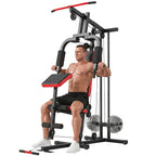 Kraftstation Fitnessstation mit Latzug, Butterflystange, verstellbar Preacher Bank, Beintrainer, bis 120kg Schwarz+Rot