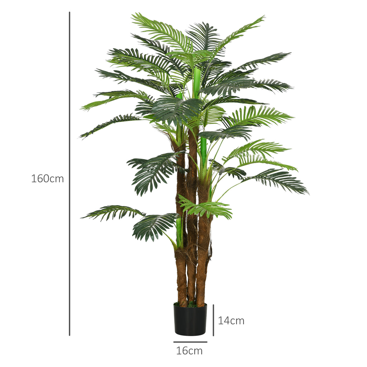 K¨¹nstliche Palme, 1,6 m, realistische Zweige, Dekorationspflanze, Kunststoff, mit Topf, Braun+Gr¨¹n