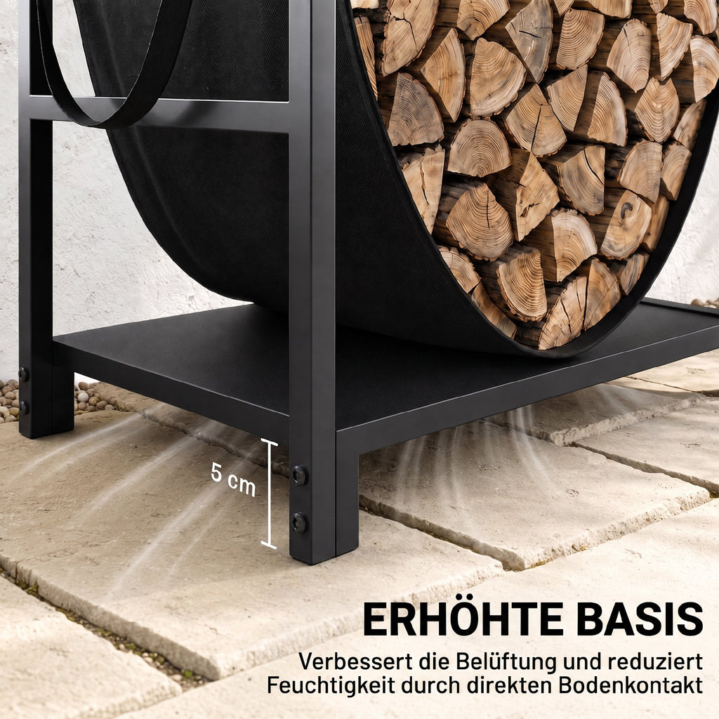 Kaminholzregal 47,5 x 33 x 44cm erhöhtes Brennholzregal mit Canvas-Tragetasche bis 50 kg Indoor Outdoor