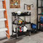 Werkzeug-Trolley, klappbarer 3-stufiger Werkzeugwagen, Kunststoff, Stahl, Schwarz