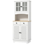 K¨¹chenschrank mit Glast¨¹ren, 2 Schubladen, Geschirrschrank, Esszimmerschrank, Holz, 68 x 39,5 x 170 cm, Wei?