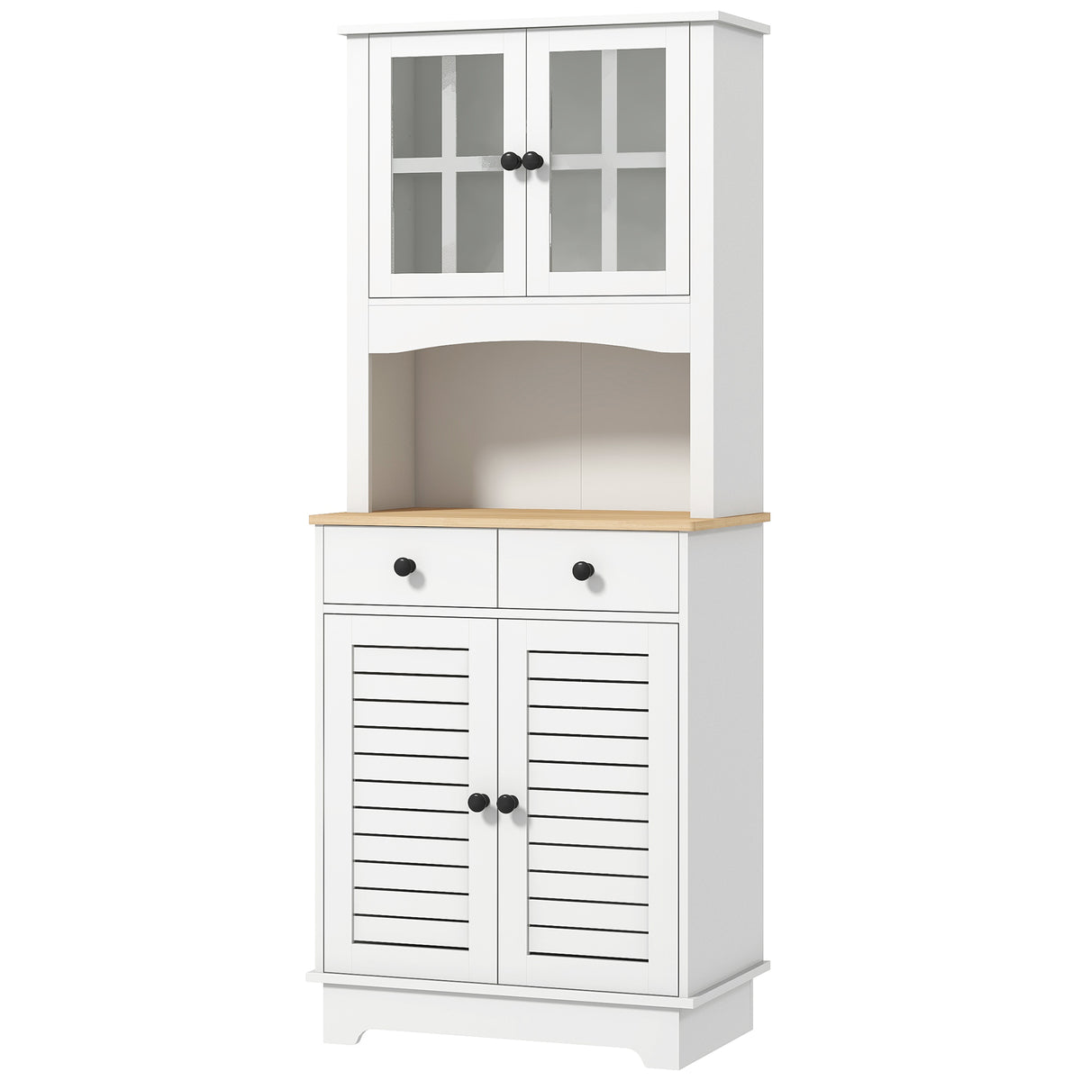K¨¹chenschrank mit Glast¨¹ren, 2 Schubladen, Geschirrschrank, Esszimmerschrank, Holz, 68 x 39,5 x 170 cm, Wei?