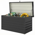 Gartenbox Metall 350L Kissenbox mit doppelwandig Deckel 120 x 61 x 62 cm Wasserdicht Abschließbar Grau
