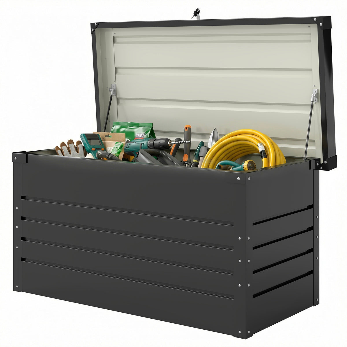 Gartenbox Metall 350L Kissenbox mit doppelwandig Deckel 120 x 61 x 62 cm Wasserdicht Abschließbar Grau