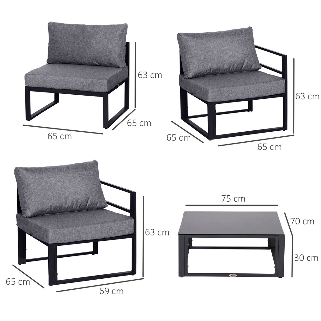6-tlg. Gartengarnitur Gartenset Gartensofaset Sitzgruppe Gartenm?bel Alu+ Polyester + Hartglas Grau 4 x Sessel 1 x Ecksofa 1 x Beistelltisch Kissen f¨¹r 4¨C5 Personen