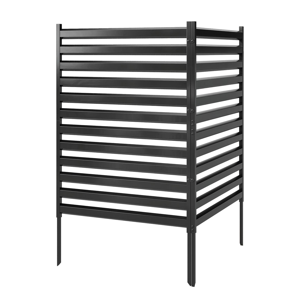Gartenzaun 2 Paneele 91 x 152 cm Metall Sichtschutzzaun mit Pfosten & Schutzkappen rostfreie Schwarz